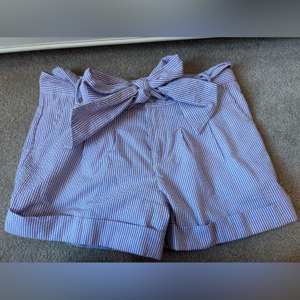 Purple seersucker shorts with bow